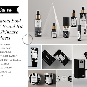 Modern Skincare Brand Kit Canva Template, Bold Beauty Branding Kit, Packaging Label and Stationery Set 042