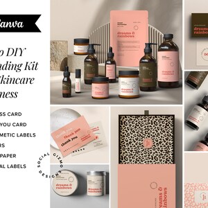 Retro Skincare Branding Kit, Cosmetic Label Templates, Modern Beauty Packaging Bundle, Editable Canva Brand Kit 063