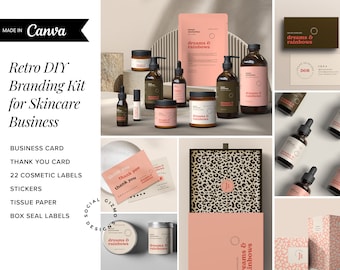 Retro DIY Skincare Business Branding Kit, DIY Retro Branding Kit for Cosmetics, DIY Branding for Beauty Products, Editable Skincare Template