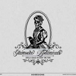Occult Raven and Skull Logo, Vintage Victorian Logo Design, Witchcraft Logo, Skull Lady with Raven Logo, Dark Gothic Logo Design, Witch Logo