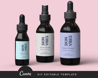 Minimal Dropper Label Templates Editable in Canva, Face Serum and Facial Oil Bottle Labels, Modern Skincare Label Set 062