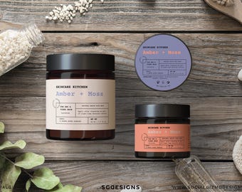 Apothecary Jar Label Template Set, Editable Cosmetic Wrap Around & Round Labels, Skincare Packaging Canva Design 045