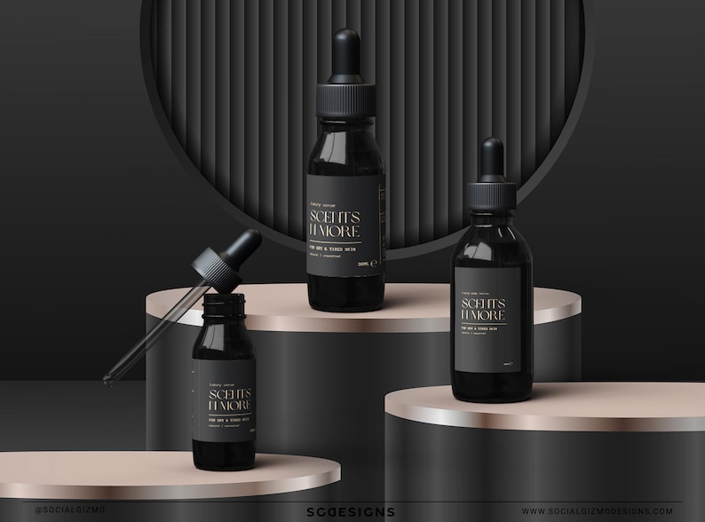 Black DIY Skincare Labels, Luxury Beauty Labels, Minimal Black Cosmetic Labels, Modern Black Cosmetic Label Template, Black Gold Labels #017 image 2