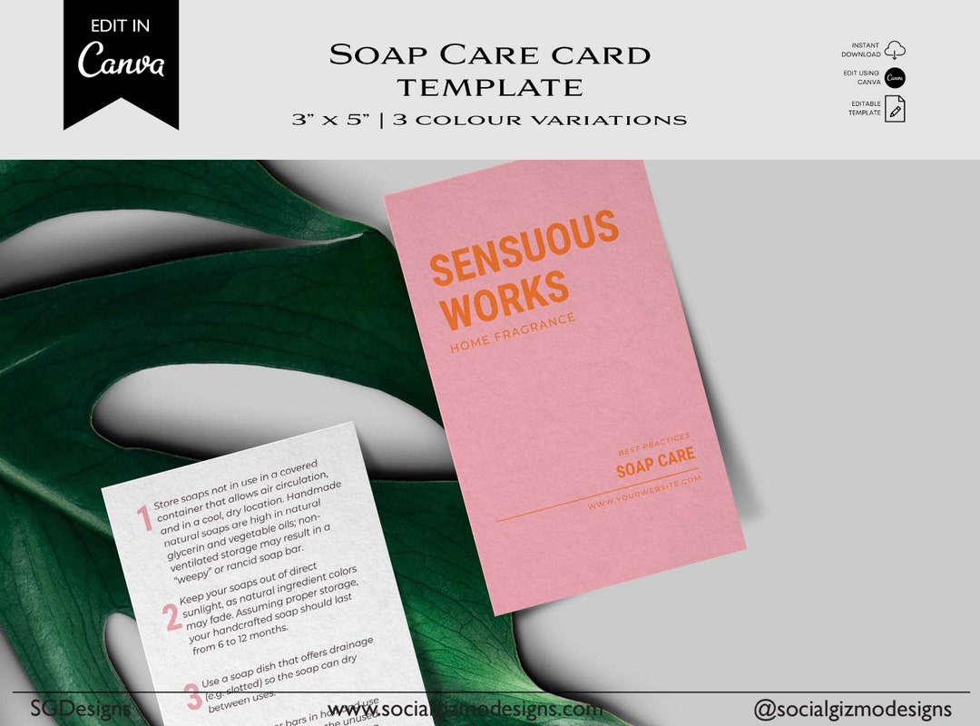 Modern Soap Care Card Template, Editable Soap Care Card, Soap Care