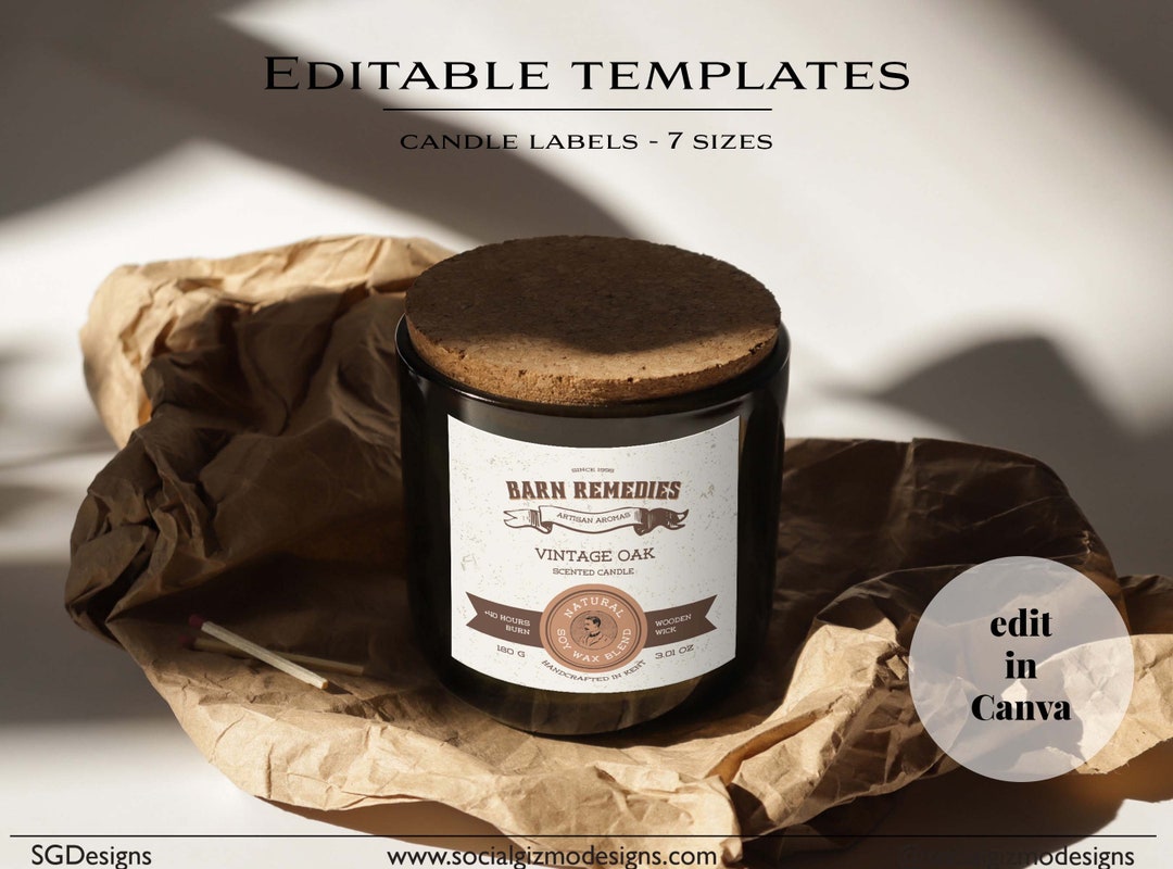 Vintage Candle Labels, Rustic Candle Label Design, Black Candle Label Template, Printable Candle
