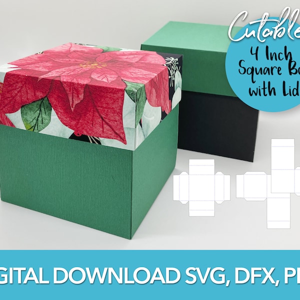 4 inch Square Box with Lid, SVG for Cricut, Silhouette DFX, Gift Box,  Display Box, Digital File, Christmas Presents, Instant download
