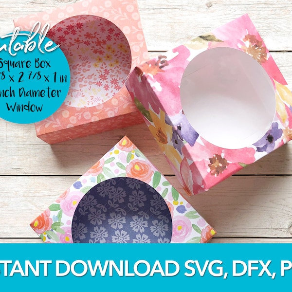 Square Box Template, Box SVG for Cricut, Box file for Silhouette, Instant Download Box, Soap Box, Box with Window, DIY Box, Display Box SVG