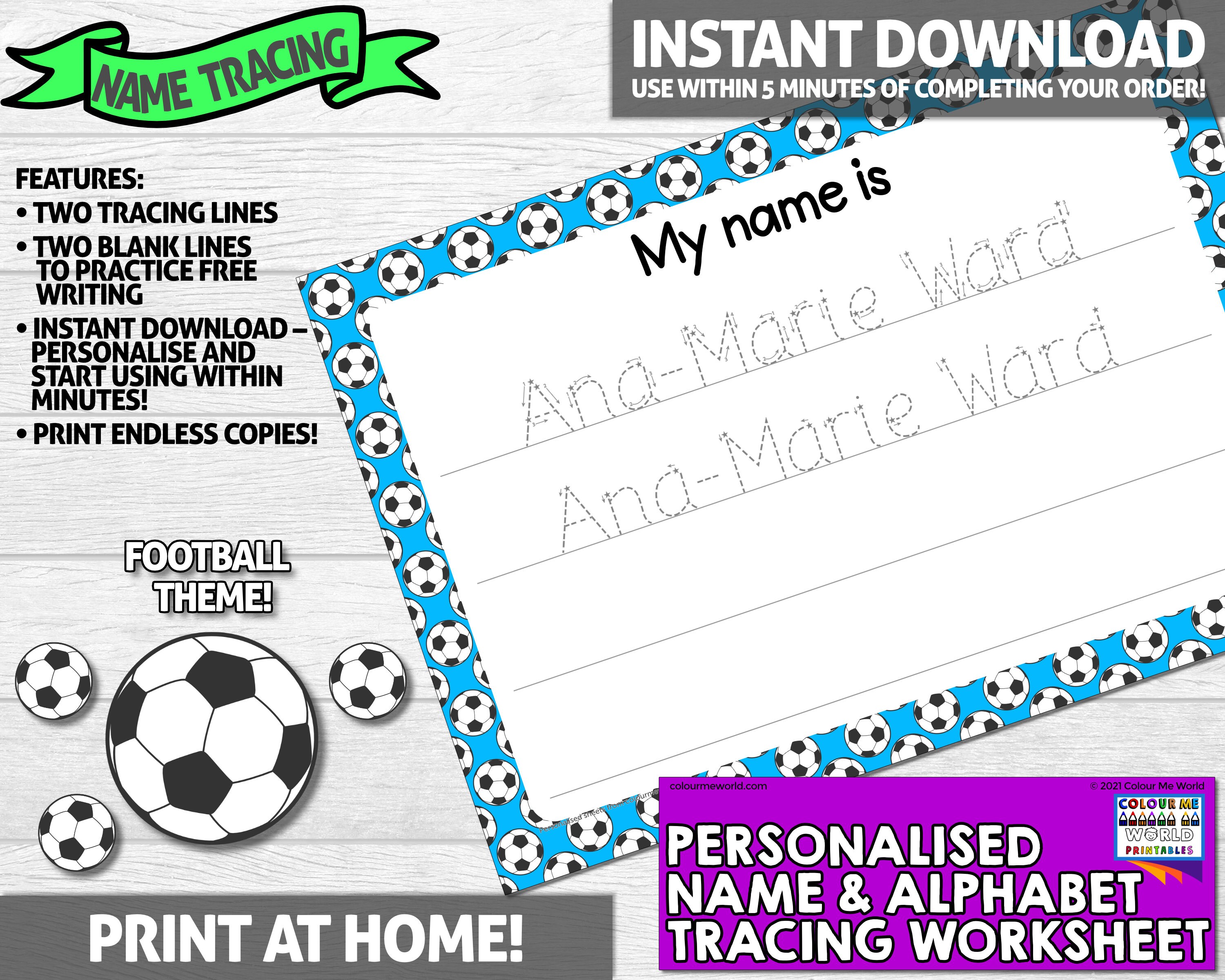 Name Tracing Worksheet FOOTBALL THEME Kids Personalised Name - Etsy