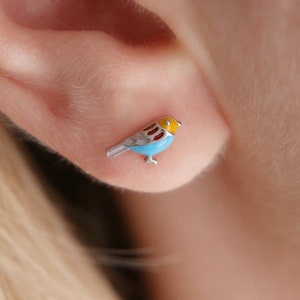 Sterling Silver Enamel Bird Stud Earrings, Colourful Bird Studs, Animal Earrings, Boho Earrings, Nature Inspired Earrings