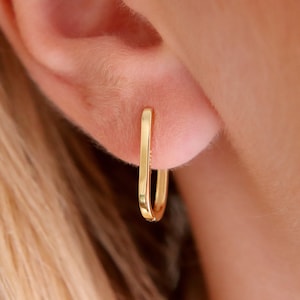 Sterling Silver Rectangular Hoop Earrings, Gold U Shape Hoops,Square Hoops, Geometric Earrings, Square Hoops, Simple Minimal Earrings