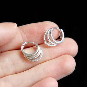 925 Sterling Silver Round Plain Geometric Huggie Hoop Earrings, Twisted Three Layered Earrings, Triple Layers Hoops, Small Hoops