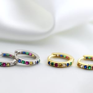 Sterling Silver Rainbow Colourful Hoop Earrings, Delicate Small Hoop Earrings, Geometric Earrings, Boho Rainbow Colour Earrings, Gift Ideas