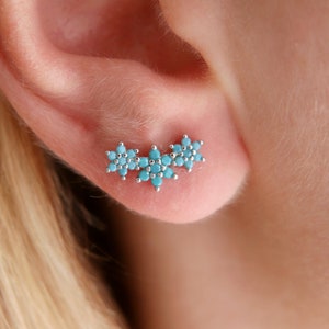 Sterling Silver Turquoise Earrings, Climber Earrings, Boho Earrings, Blue Stud Earrings, December Birthstone, Gemstone Earrings