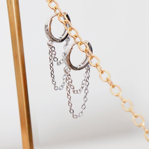 Sterling Silver Chain Huggie Hoop Earrings Minimalist Double Etsy UK