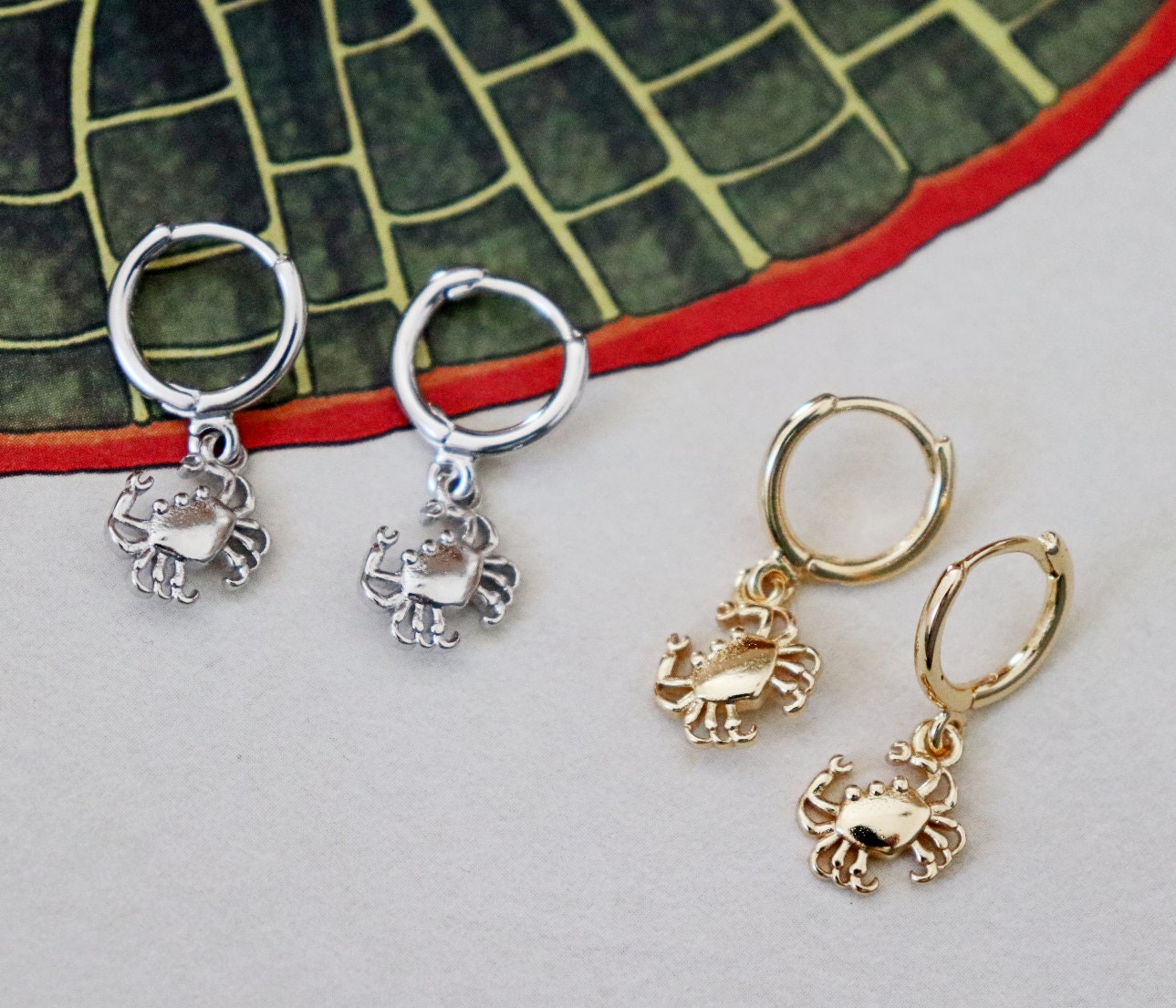 Charm Dangle Earrings Sterling Silver Crab Choice Post