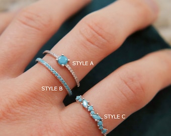 Sterling Silver Blue Turquoise Stone Ring, December Birthstone Ring, Gemstone Ring, Boho Ring, Thin Stackable, Eternity Rings,