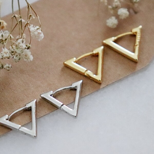 aros triangulares de plata esterlina, pendientes de aro geométricos de oro, aros simples lisos, pendientes clásicos