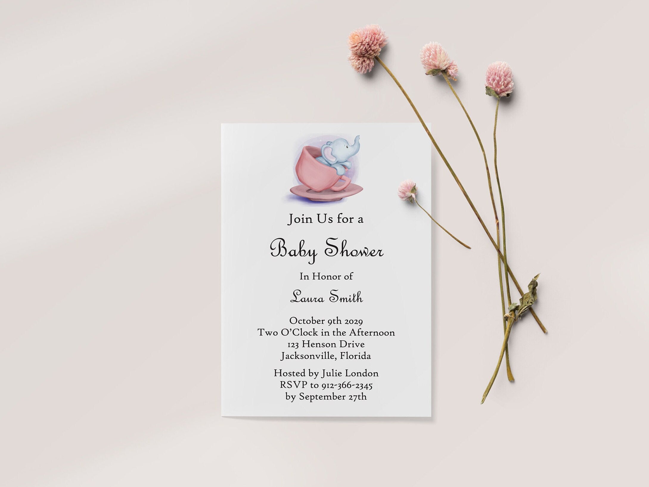 Elephant in a Tea Cup Baby Shower Invitation Etsy