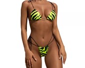 Yellow Zebra print Thong Bikini