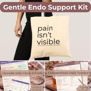 Endometriosis Flare Support Tote Kit | Gentle Chronic Pain & Symptom Tracker Bundle, Invisible Illness Support, Self Care Toolkit
