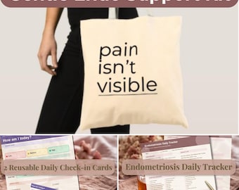 Endometriosis Flare Support Tote Kit | Gentle Chronic Pain & Symptom Tracker Bundle, Invisible Illness Support, Self Care Toolkit