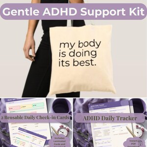 ADHD Overwhelm Reset Tote Bundle | Gentle ADHD Planner, Symptom Tracker, Daily Routine Cards, Mental Health Toolkit