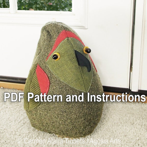 Parrot Doorstop and Stuffed Bird Digital PDF Pattern | Soft Sculpture | Birdwatcher Gift | DIY Bird Pillow