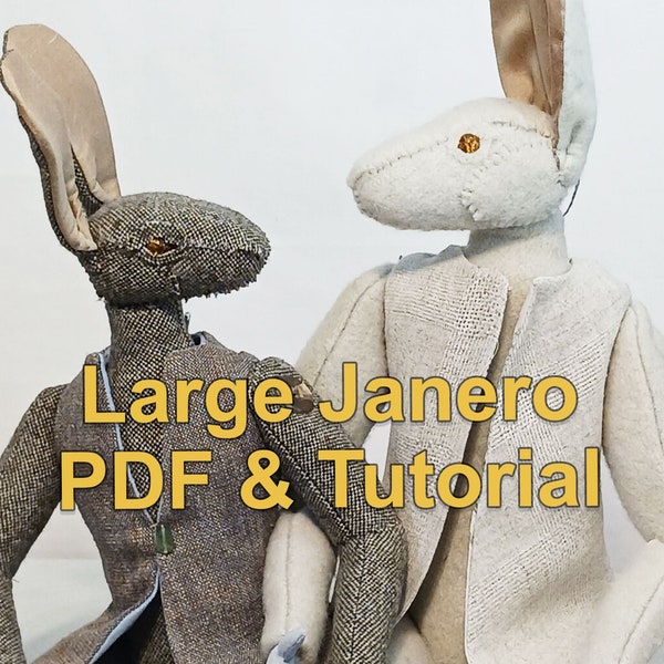 Large Janero the Jackrabbit Artdoll Pattern and Tutorial | Heirloom Rabbit Doll| DIY Rabbit Sculpture