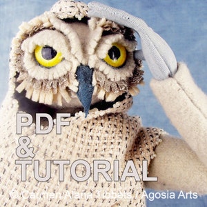 Augustine die Eule Kopf, Mantel und Kapuze Muster | DIY Eulen Art Doll | Eule Schnittmuster | Stoff Kunst Puppe Tutorial