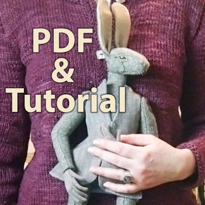 Modello e tutorial Janero the Jackrabbit Artdoll / Bambola d'arte animale fai da te / Bellissima bambola coniglio / Modello amico animale in tessuto