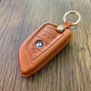 BMW Handmade Leather Key Fob Keychain Car Key Accessories BMW blade [BROWN]