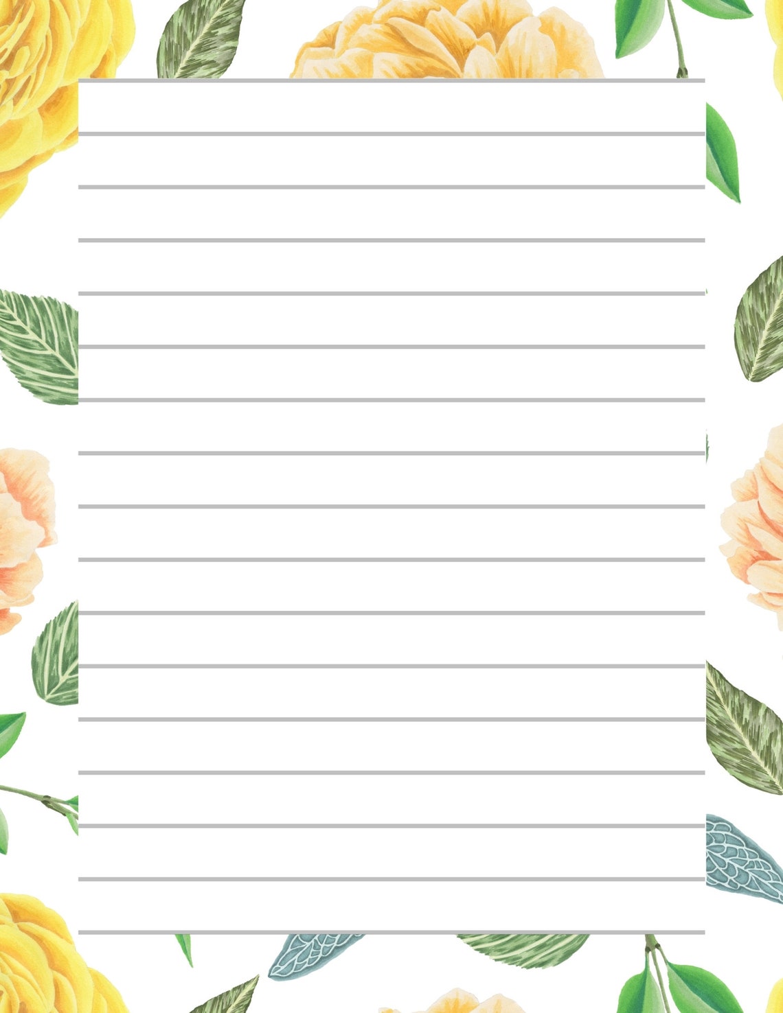 Yellow Floral Printable Stationery Letter Printable Etsy