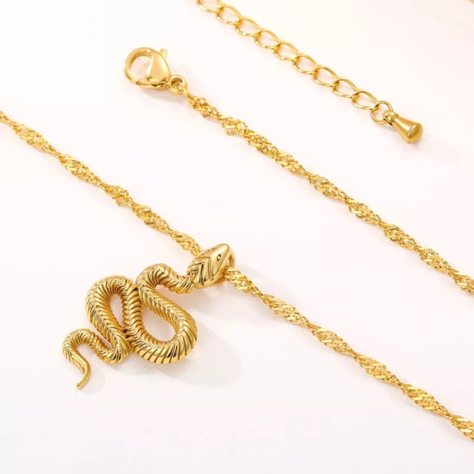 Snake Necklace / Gold Charm Necklace / Gold Plated Charm Etsy