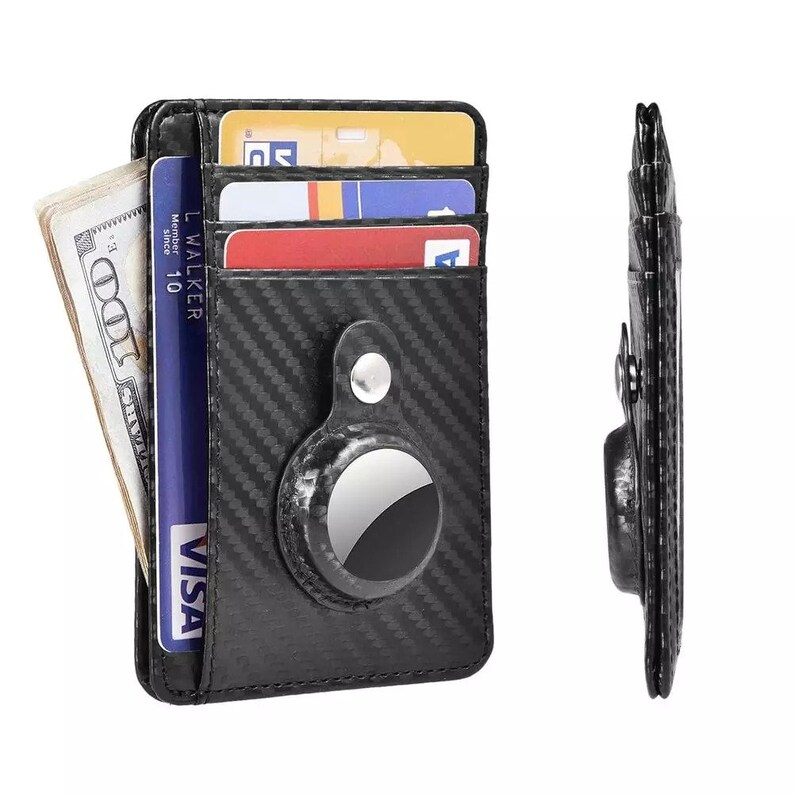 Airtag Wallet Genuine Leather and Carbon Fiber Airtag Case Etsy