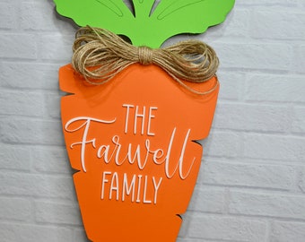 Family Easter Sign, Easter Door Hanger, Carrot Sign, Personalized Door Hanger