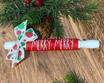 Merry Merry Christmas Mini Rolling Pin/Christmas Decor/Mini Wooden Rolling Pin/Coffee Bar Accent/Coffee Bar Decor/Kitchen Decor/Tier Tray