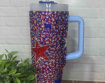 Authentic Fourth of July Rhinestone Stanley Tumbler/Glass Rhinestone Tumbler/Stanley 40oz. Bling Tumbler/patriotic Tumbler/Chambray Quencher