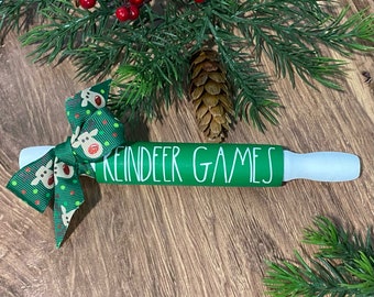 Reindeer Games Mini Rolling Pin/Wooden Rolling Pin/Mini Rolling Pin Tier Tray/Tier Tray Accents/Christmas Mini Rolling Pin