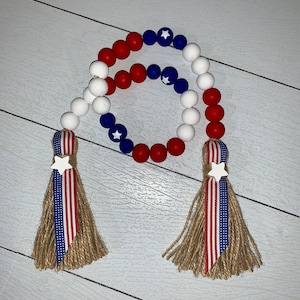 Farmhouse patriotic flag wood bead garland, flag garland, tiered tray decor, farmhouse beads, Independence Day