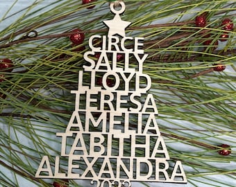 Personalized Family Christmas Ornament/Wood Ornament/Our Family/Name Tree/Tree with Names/Christmas Name Tree Ornament