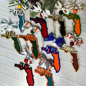 State of Florida Football Christmas Ornament/College Football Ornament/Miami Dolphin ornament/Florida Gators Ornament/UCF Knights/Bucs/Canes