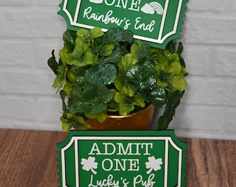 St. Patrick's Day Ticket Sign Rainbow's End Booth Sign Lucky's Pub Tiered Tray Leaner