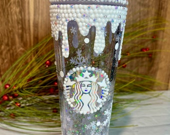 Let It Snow Starbucks Snowflake Drink/Starbucks Glitter Tumbler/Winter Snowflake Tumbler/Starbucks Snow Globe Tumbler/ Let It Snow Cup