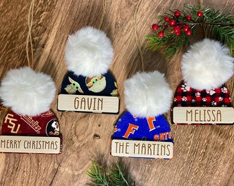 Personalized Winter Hat Ornament/personalized christmas ornament/ski hat ornament/dog lover ornament/pom pom hat ornament