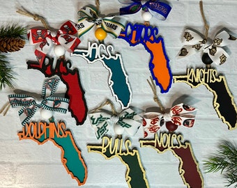 State of Florida Football Christmas Ornament/College Football Ornament/Miami Dolphins ornament/Florida Gators Ornament/UCF Knights/Bucs