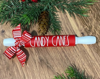 Candy Cane Mini Wooden Rolling Pin/Candy Cane Accent/Candy Cane Decor/Christmas Tier Tray/Farmhouse Christmas