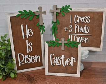 He Is Risen, 1 Cross 3 Nails 4 Given, Easter Cross Signs Easter Religious Signs
