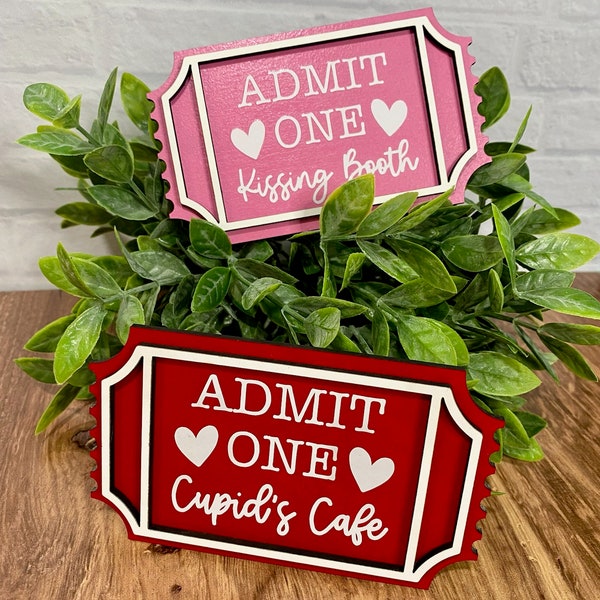Valentines Ticket Sign Kissing Booth Sign Cupid's Cafe Tiered Tray Leaner