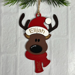 Personalized Reindeer Christmas Ornament/Reindeer Santa hat Ornament/Reindeer/Rudolph Ornament/Kids Personalized Ornament/Engraved Ornament
