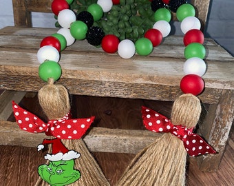 Mean One Beaded Garland/Whimsical beads/Farmhouse Grinch/Christmas Garland/Whimsical Beaded Garland/Christmas Beaded Garland/Holiday Decor